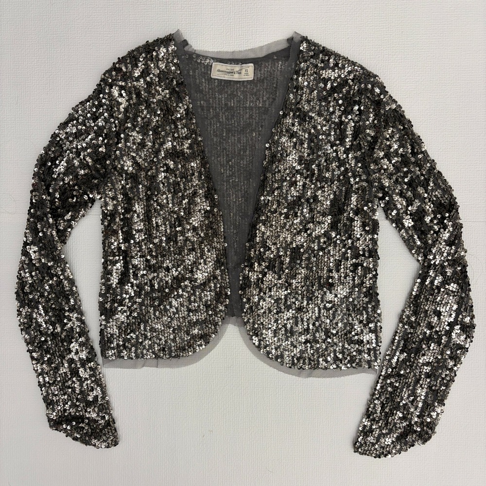 Abercrombie & Fitch Sequin Cardigan Shimmer Open Front XS Silver